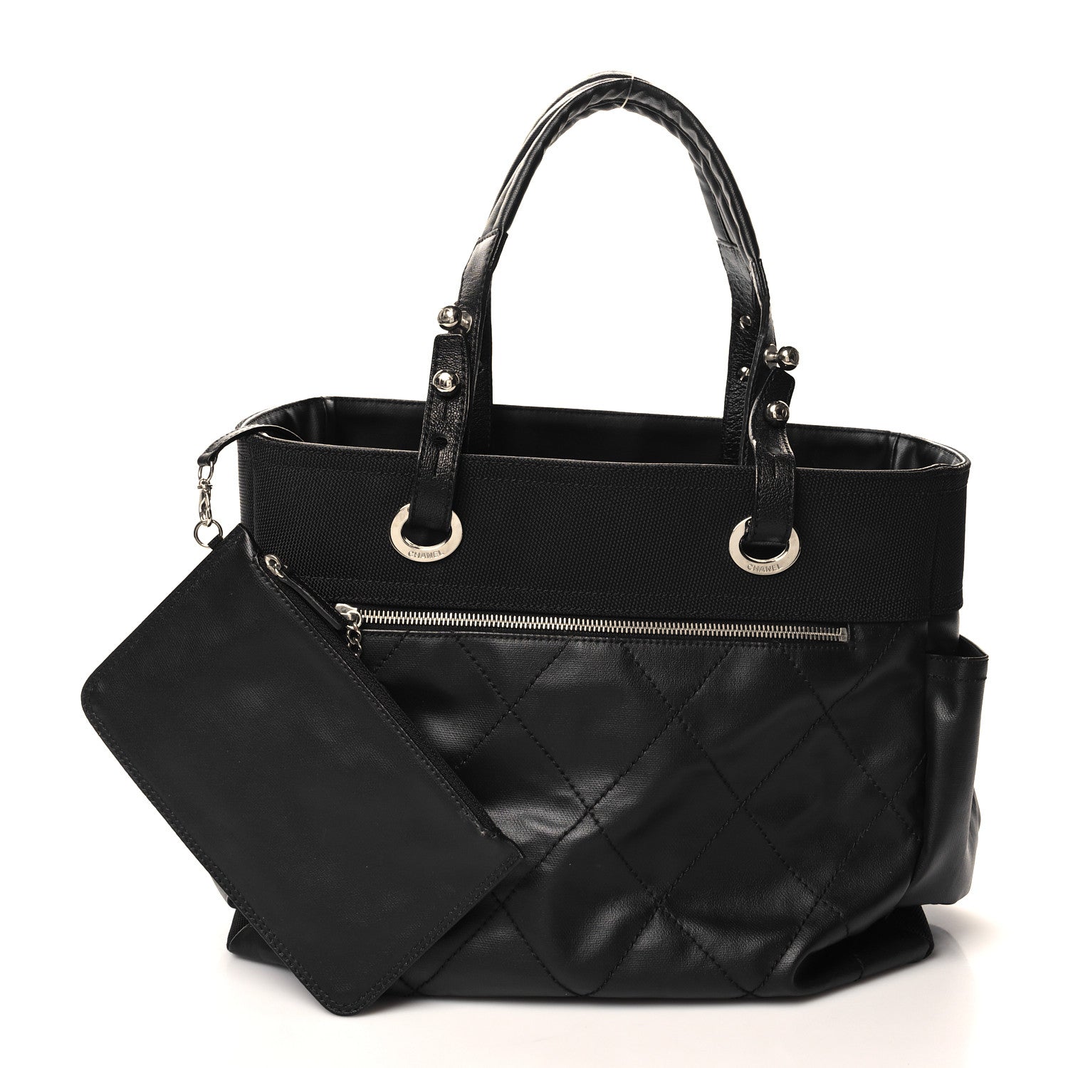 Chanel Coated Canvas Quilted Large Paris Biarritz Tote Black 5 of 23