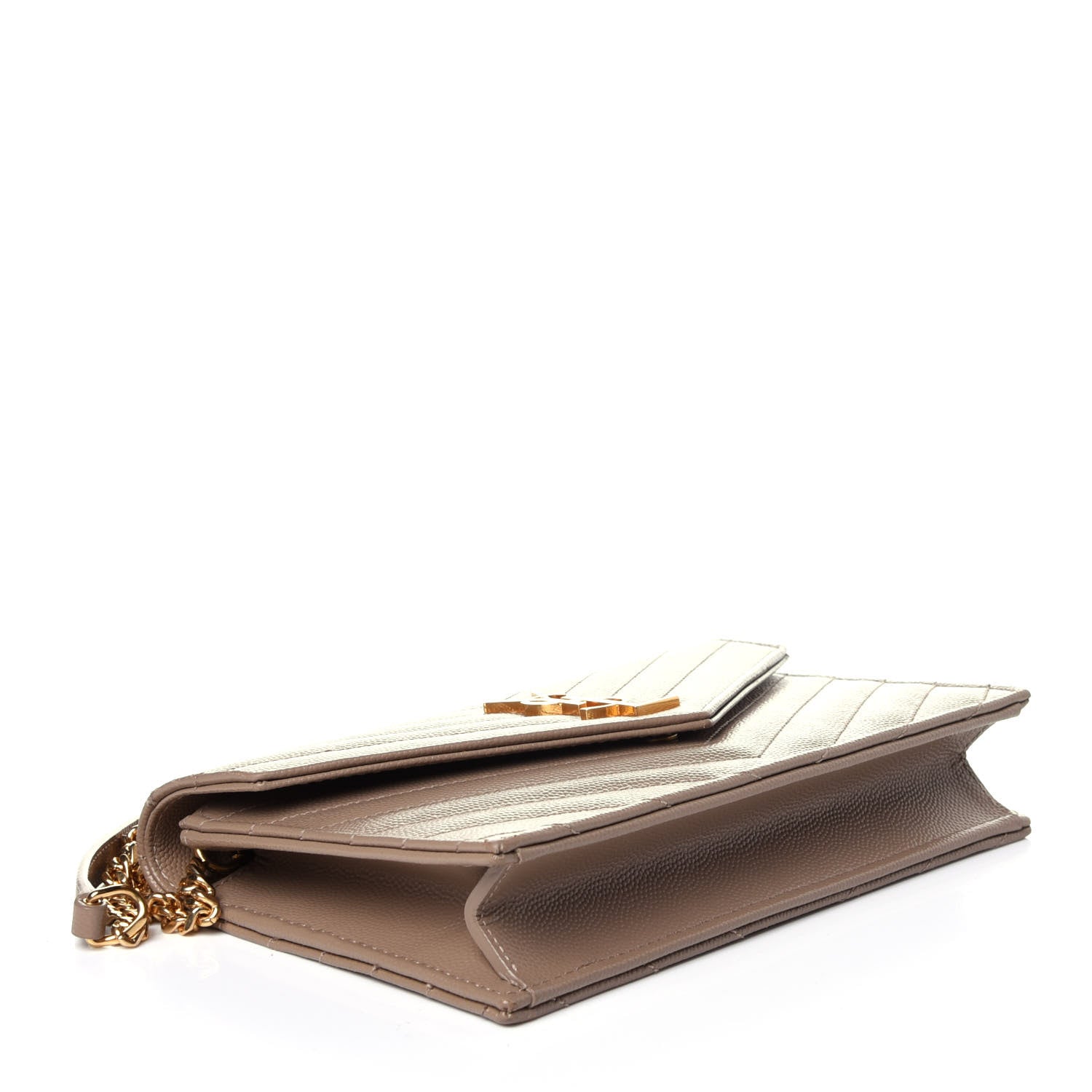 Saint Laurent Grain De Poudre Matelasse Chevron Monogram Envelope Chain Wallet Dark Beige 4 of 12