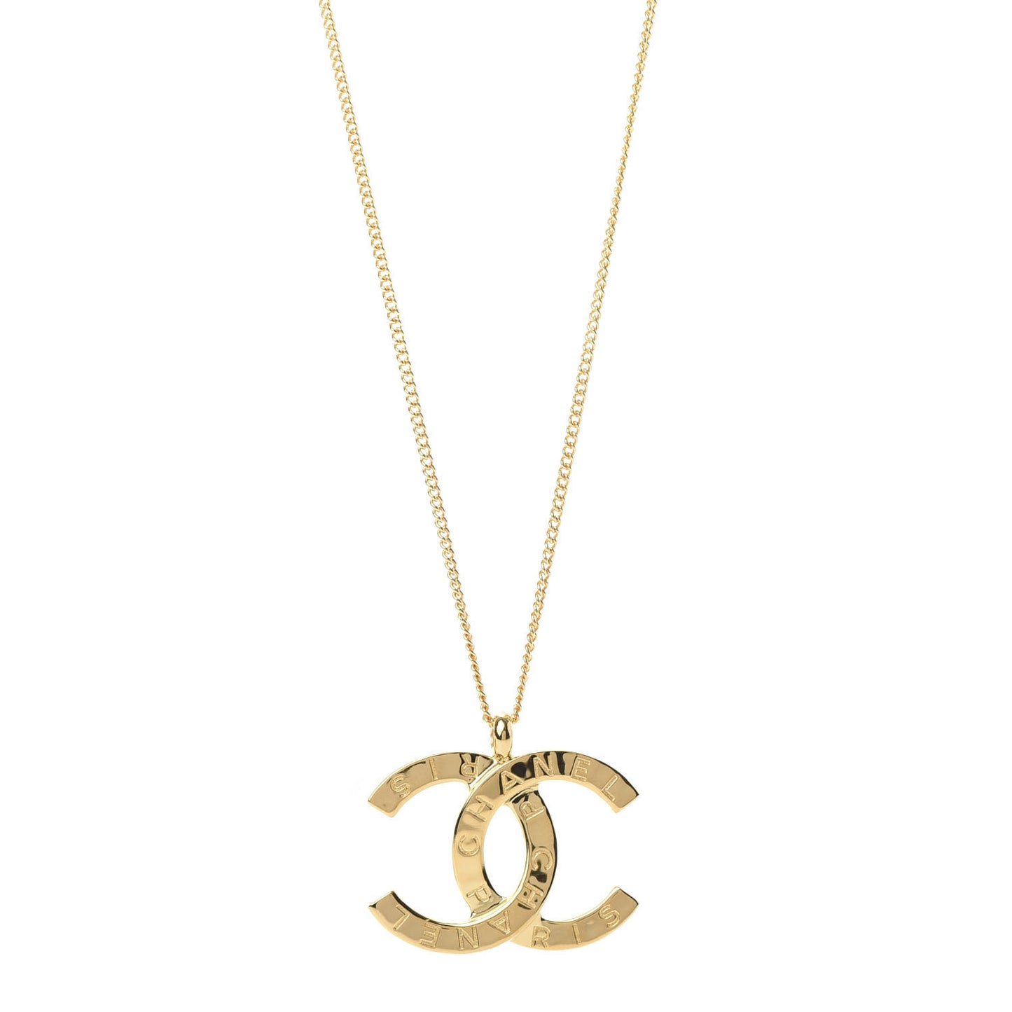 Metal CC Paris Button Necklace Gold