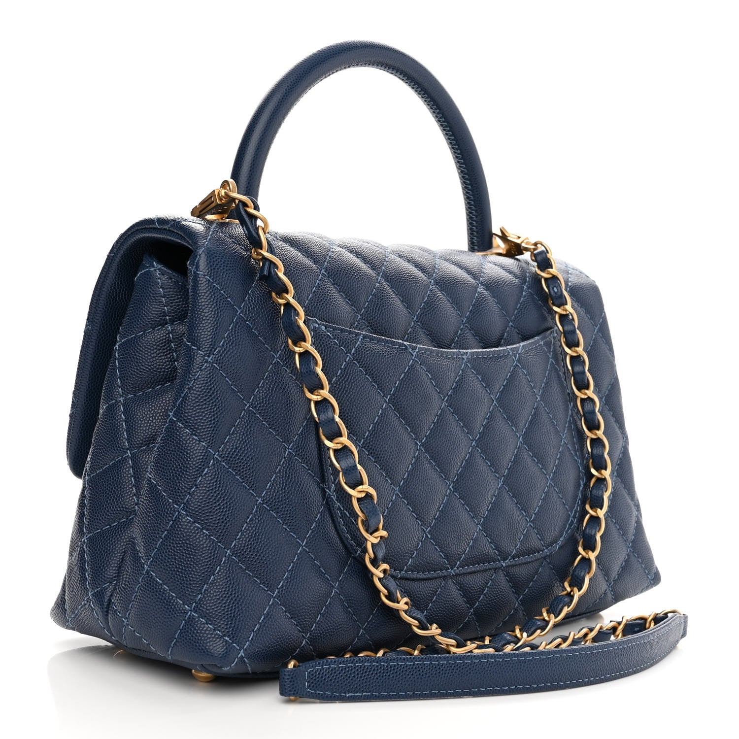 Chanel Caviar Quilted Small Coco Handle Flap Dark Blue 2 of 9