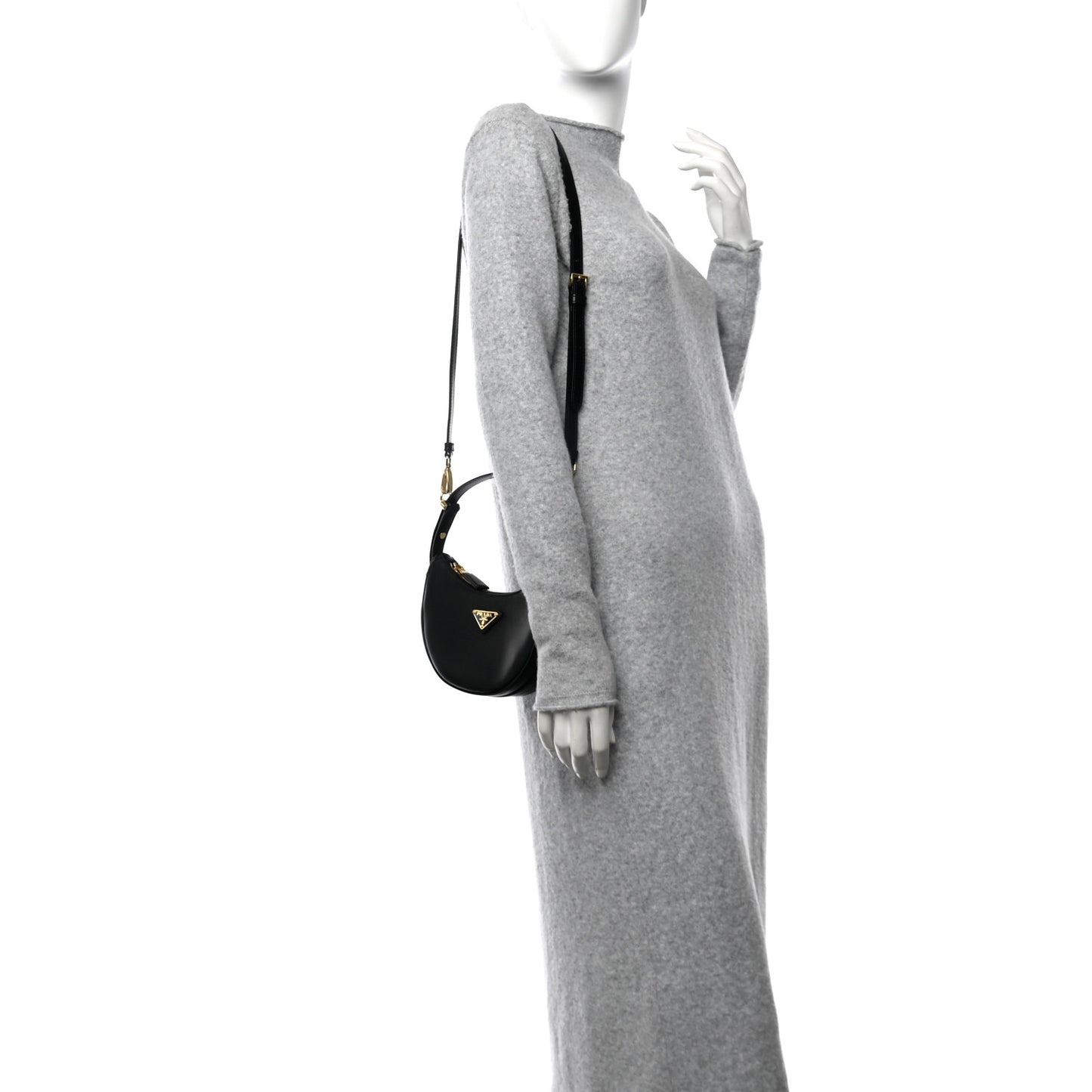 Soft Calfskin Arque Shoulder Bag Black