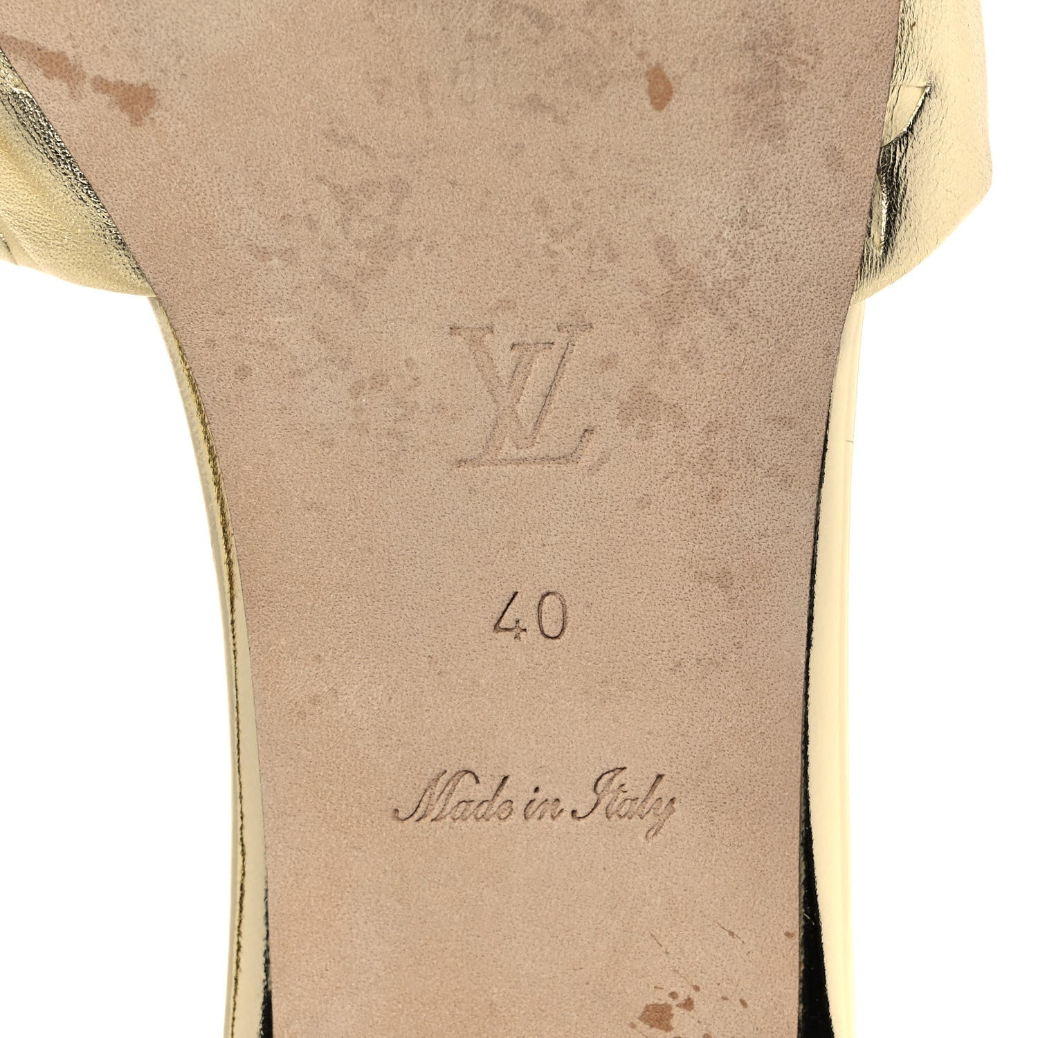 Louis Vuitton Metallic Lambskin Embossed Monogram Revival Flat Mules 40 Gold 6 of 8