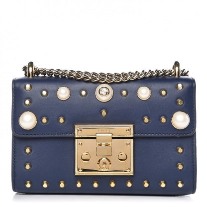 Gucci Calfskin Studded Small Padlock Shoulder Bag Blue Agata 1 of 7