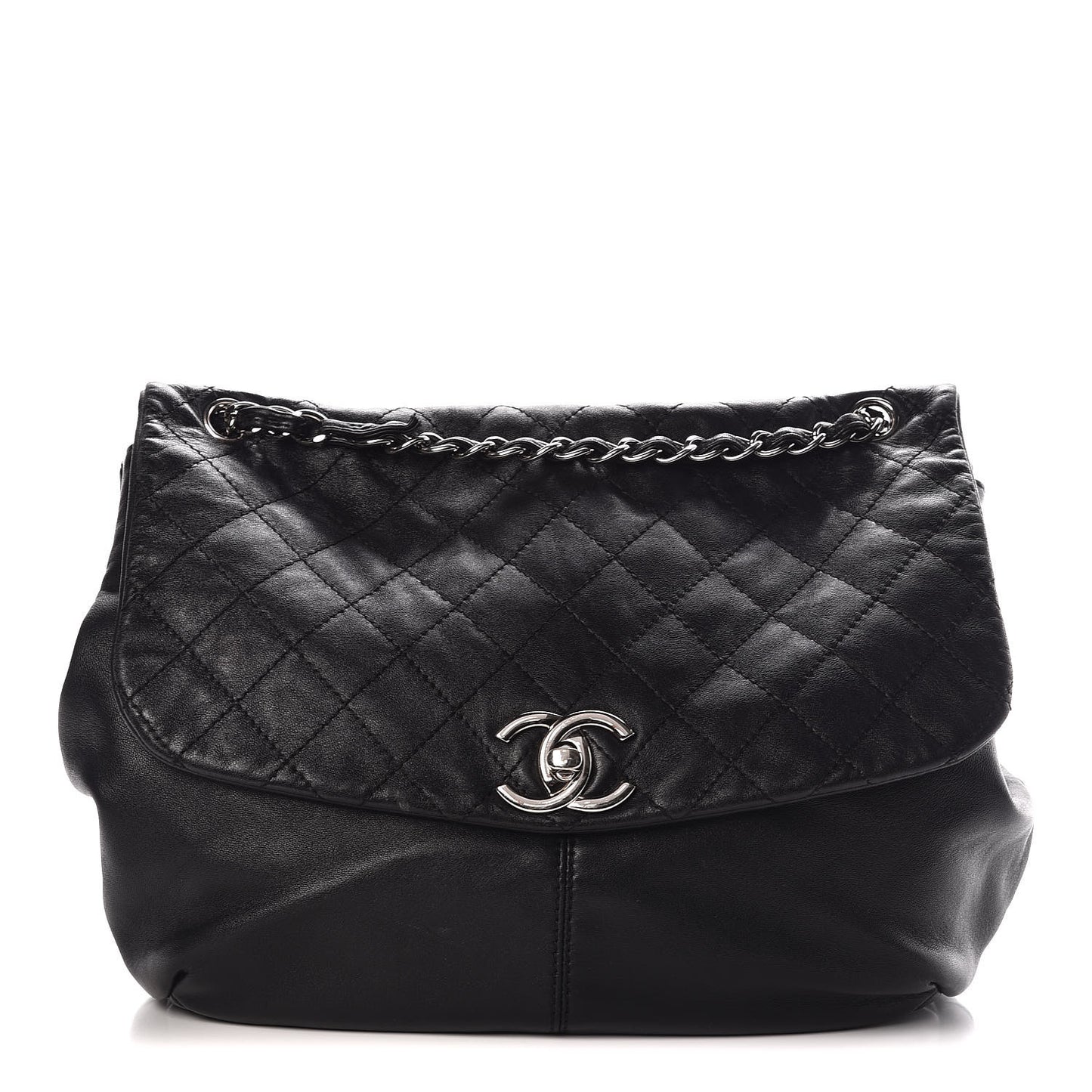 Calfskin Quilted Large Trianon Messenger Flap Black