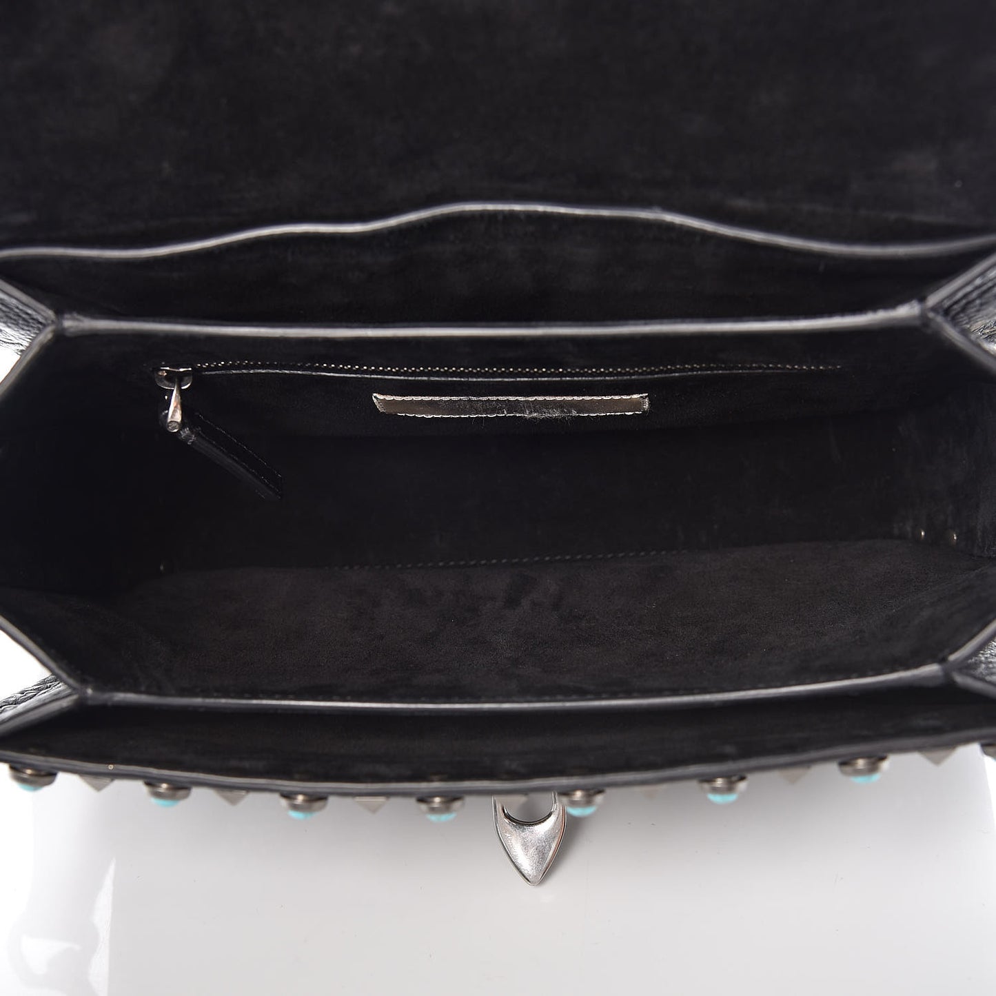 Calfskin Patch Beaded Medium Guitar Strap Rockstud Rolling Flap Saddle Bag Black