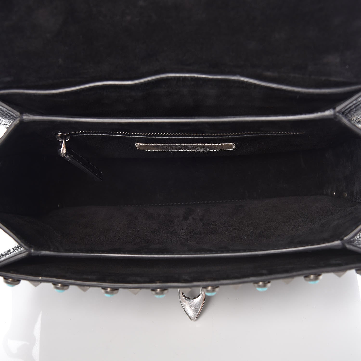 Valentino Garavani Calfskin Patch Beaded Medium Guitar Strap Rockstud Rolling Flap Saddle Bag Black 7 of 8
