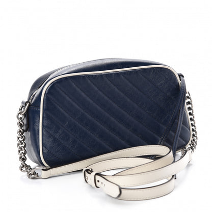 Gucci Vintage Effect Calfskin Matelasse Diagonal Small Torchon GG Marmont Chain Shoulder Bag Blue Agata Mystic White 3 of 14