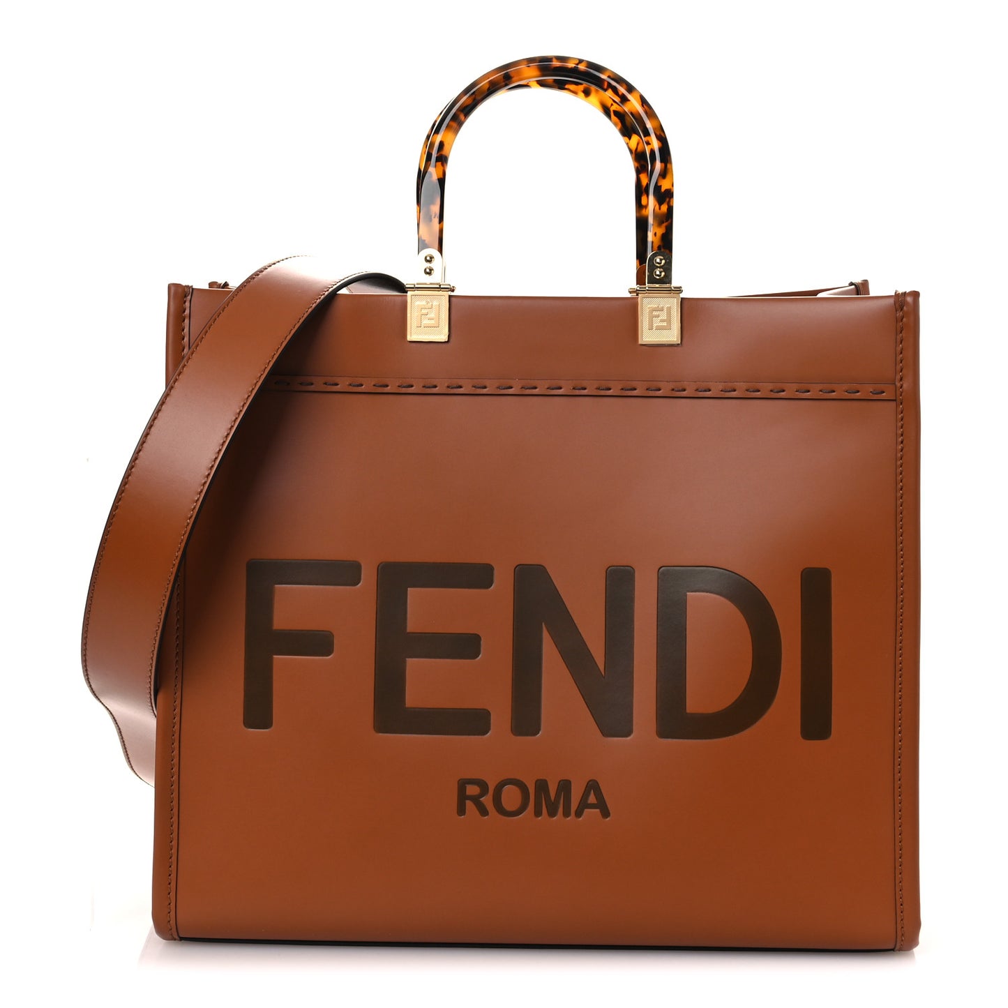 Vitello King Plexiglass Medium Fendi Sunshine Shopper Tote Cuoio