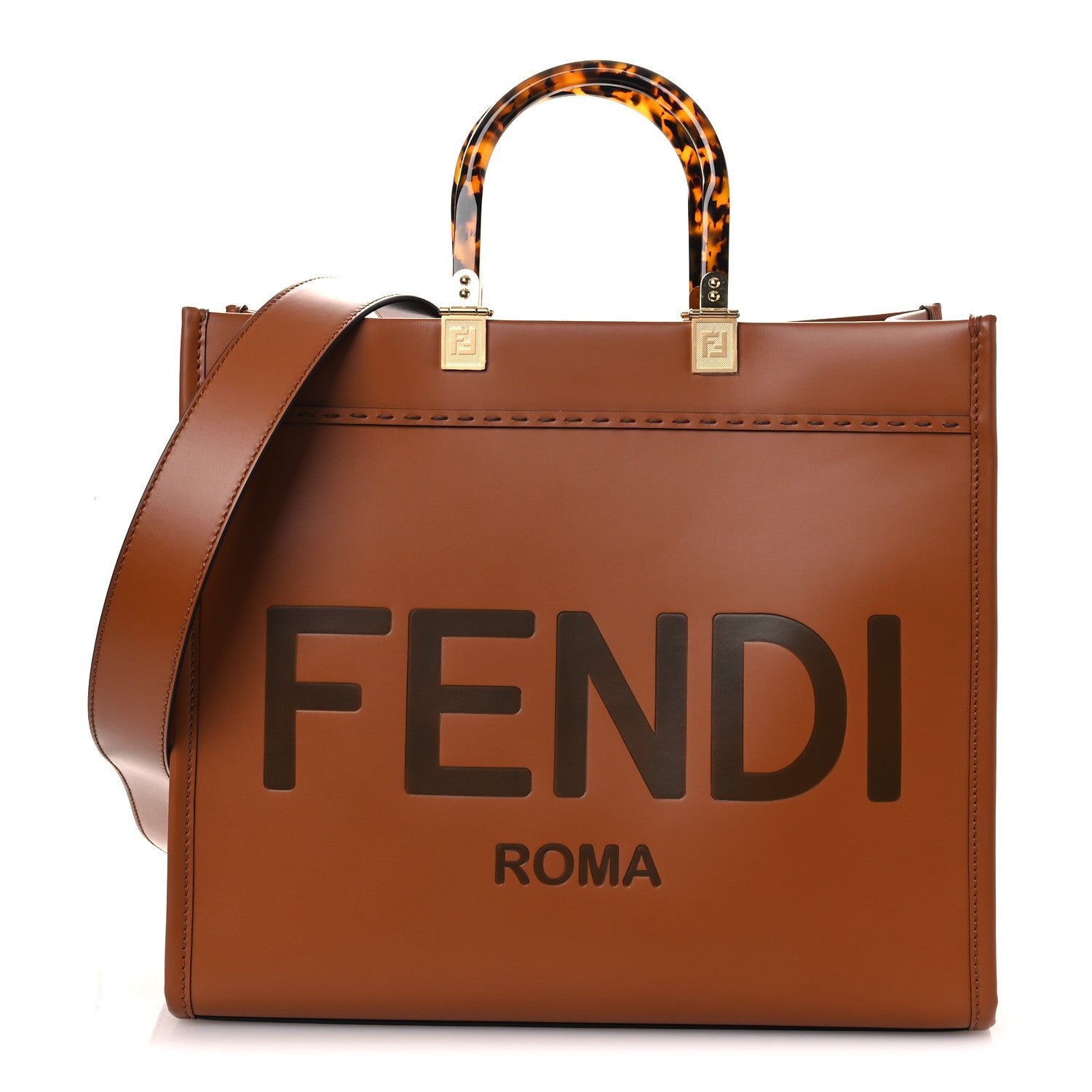 Fendi Vitello King Plexiglass Medium Fendi Sunshine Shopper Tote Cuoio 1 of 11