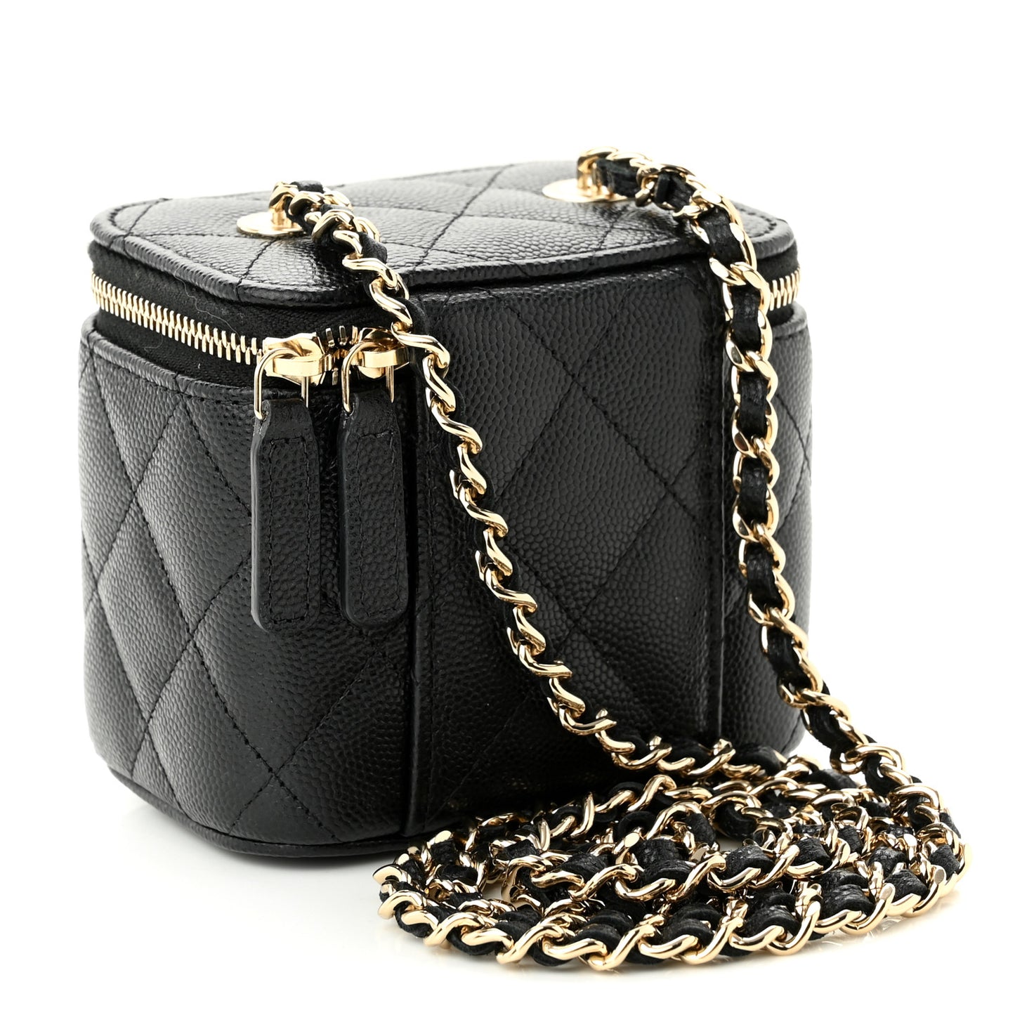 Caviar Quilted Mini Vanity Case With Chain Black