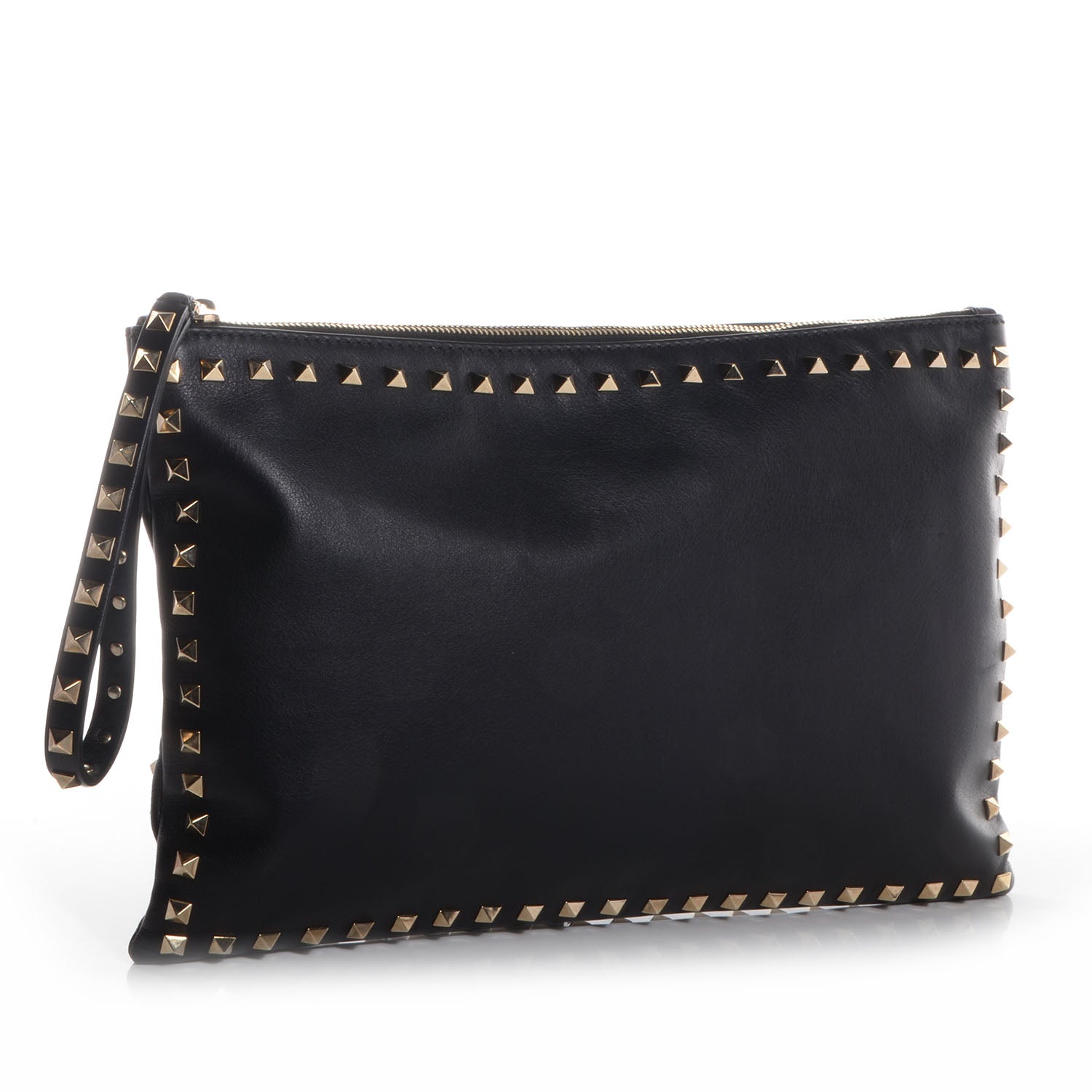 Valentino Garavani Vitello Large Rockstud Zip Wristlet Pouch Black 3 of 9