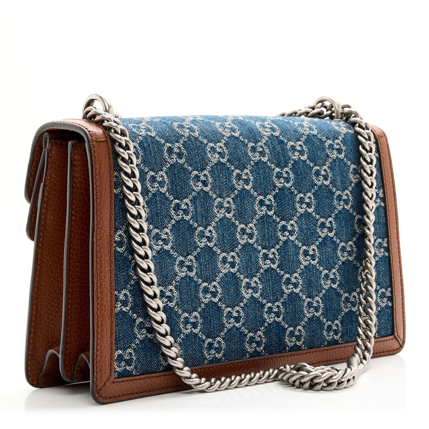 New Denim GG Monogram Dollar Calfskin Enamel Small Dionysus Shoulder Bag Blue Tea Cuir Epilog Electric Blue