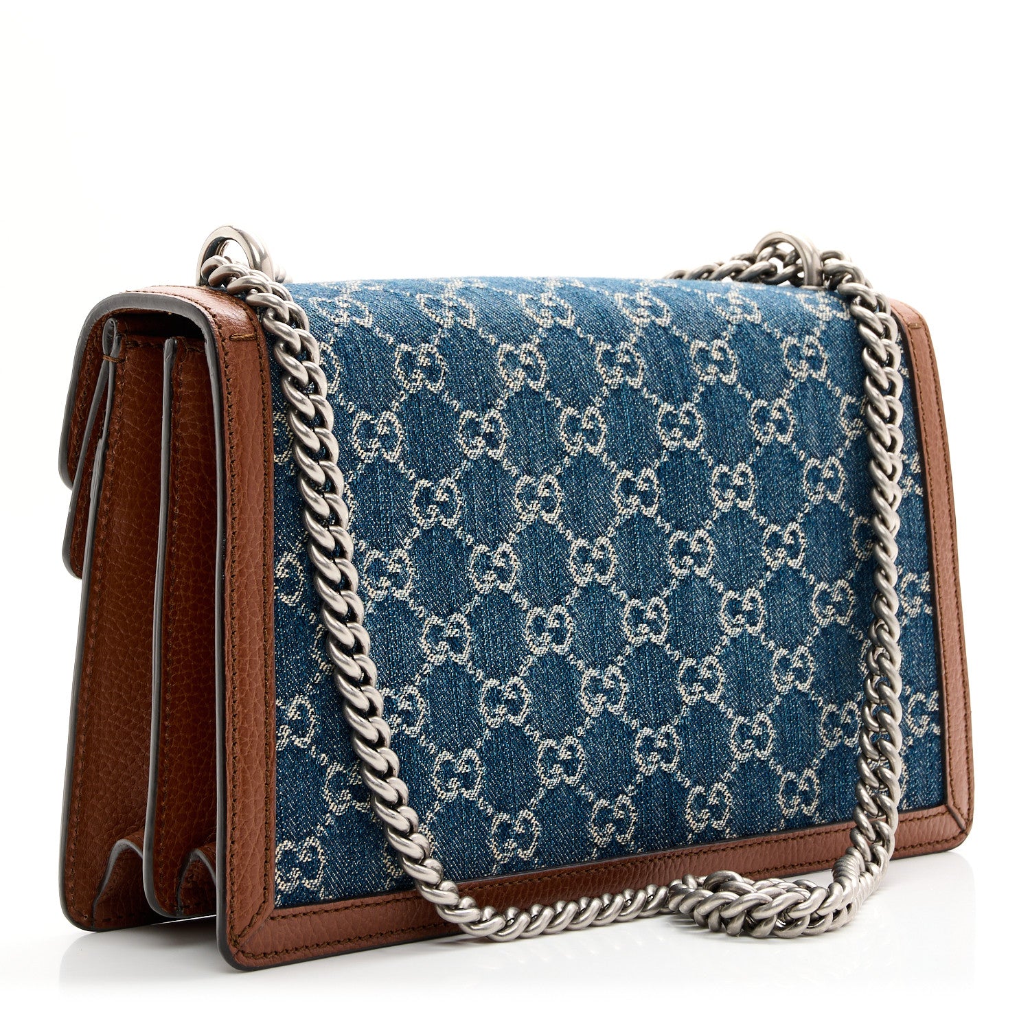 Gucci New Denim GG Monogram Dollar Calfskin Enamel Small Dionysus Shoulder Bag Blue Tea Cuir Epilog Electric Blue 4 of 21
