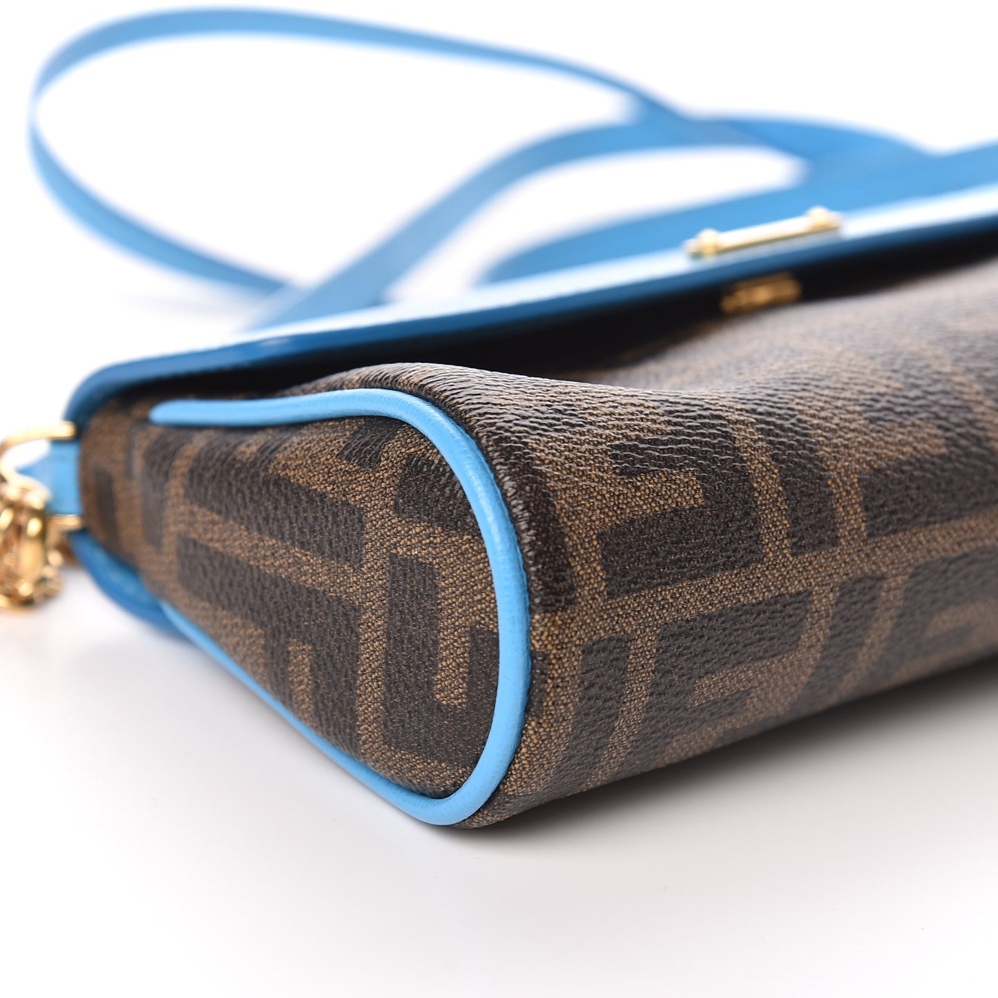 Zucca Spalmati Vitello Elite Flap Crossbody Bag Tobacco Turchese