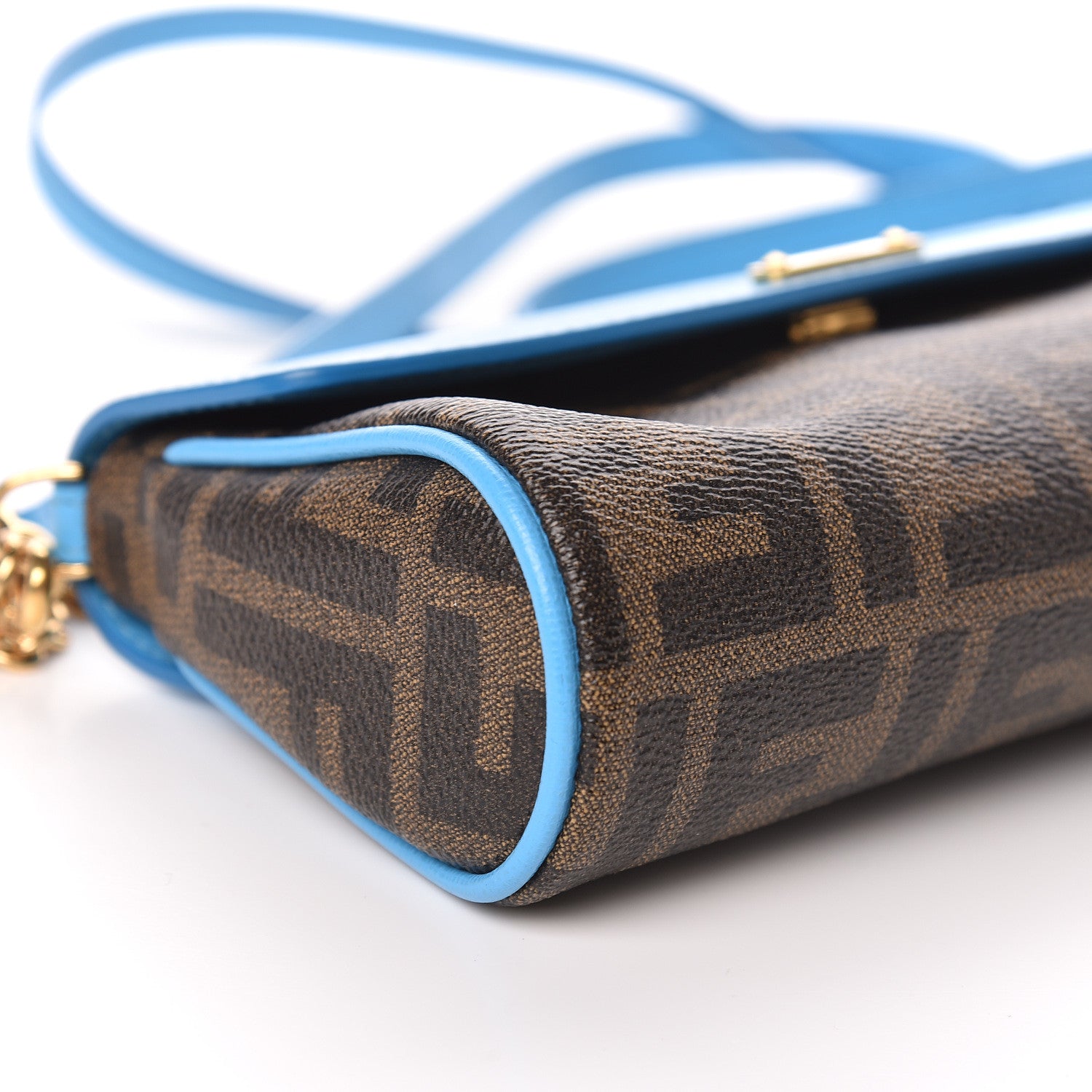 Fendi Zucca Spalmati Vitello Elite Flap Crossbody Bag Tobacco Turchese 5 of 10