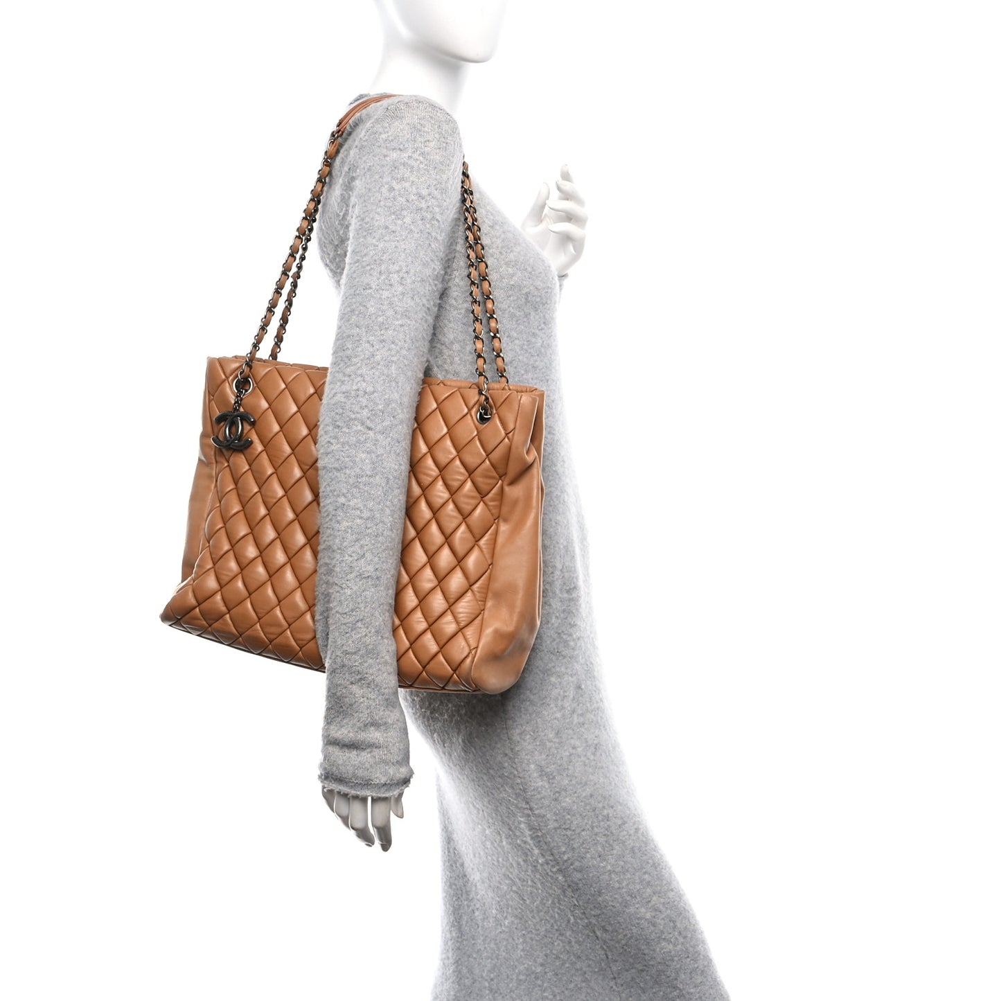 Lambskin Quilted Medium New Bubble North South Tote Light Brown