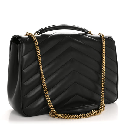 Saint Laurent Lambskin Chevron Quilted Large Loulou Black 4 of 14
