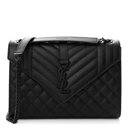 Saint Laurent Grain De Poudre Textured Mixed Matelasse Triquilt Medium Monogram Monochrome Satchel Black 1 of 11