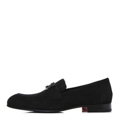 Hermes Suede Goatskin Mens Paris Loafers 40 Black 1 of 10