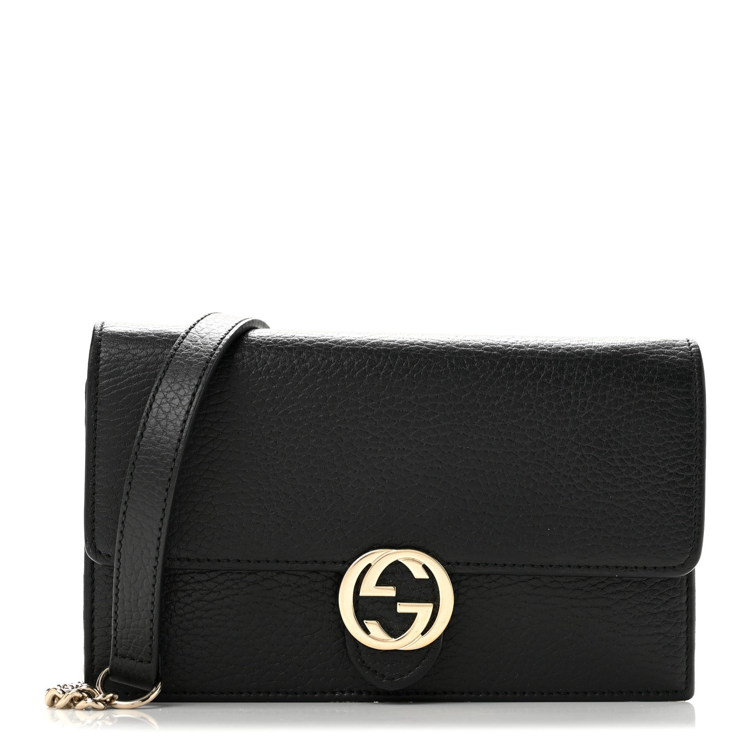 Gucci Dollar Calfskin Interlocking G Chain Wallet Black 1 of 11