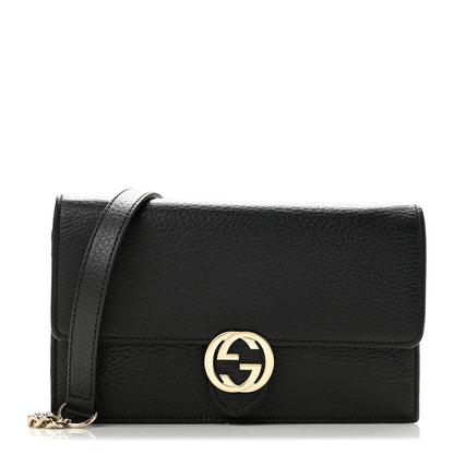 Gucci Dollar Calfskin Interlocking G Chain Wallet Black 1 of 11