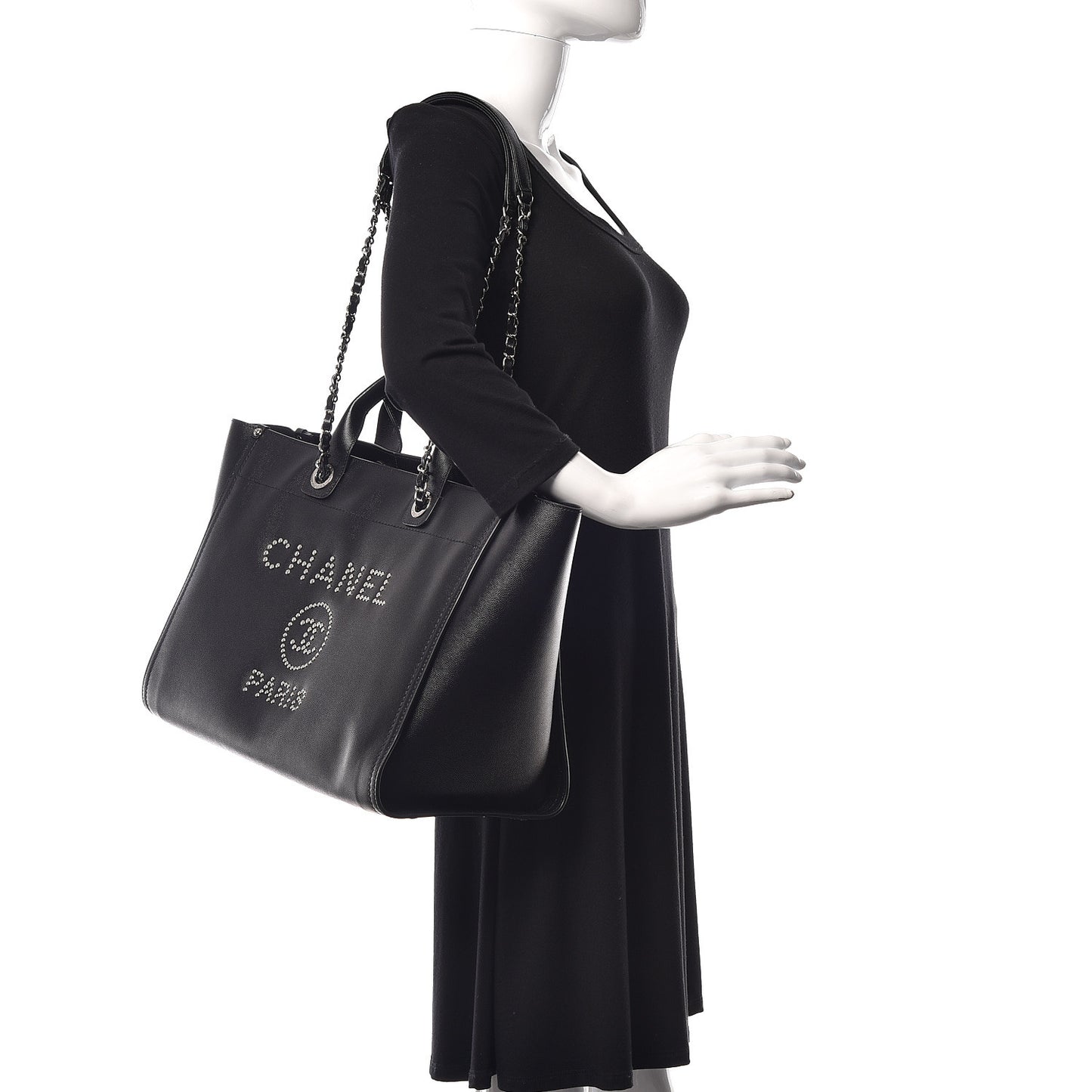 Caviar Medium Studded Deauville Tote Black