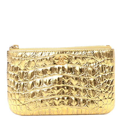 Chanel Metallic Calfskin Crocodile Embossed Cocodile Small Cosmetic Case Gold 1 of 10