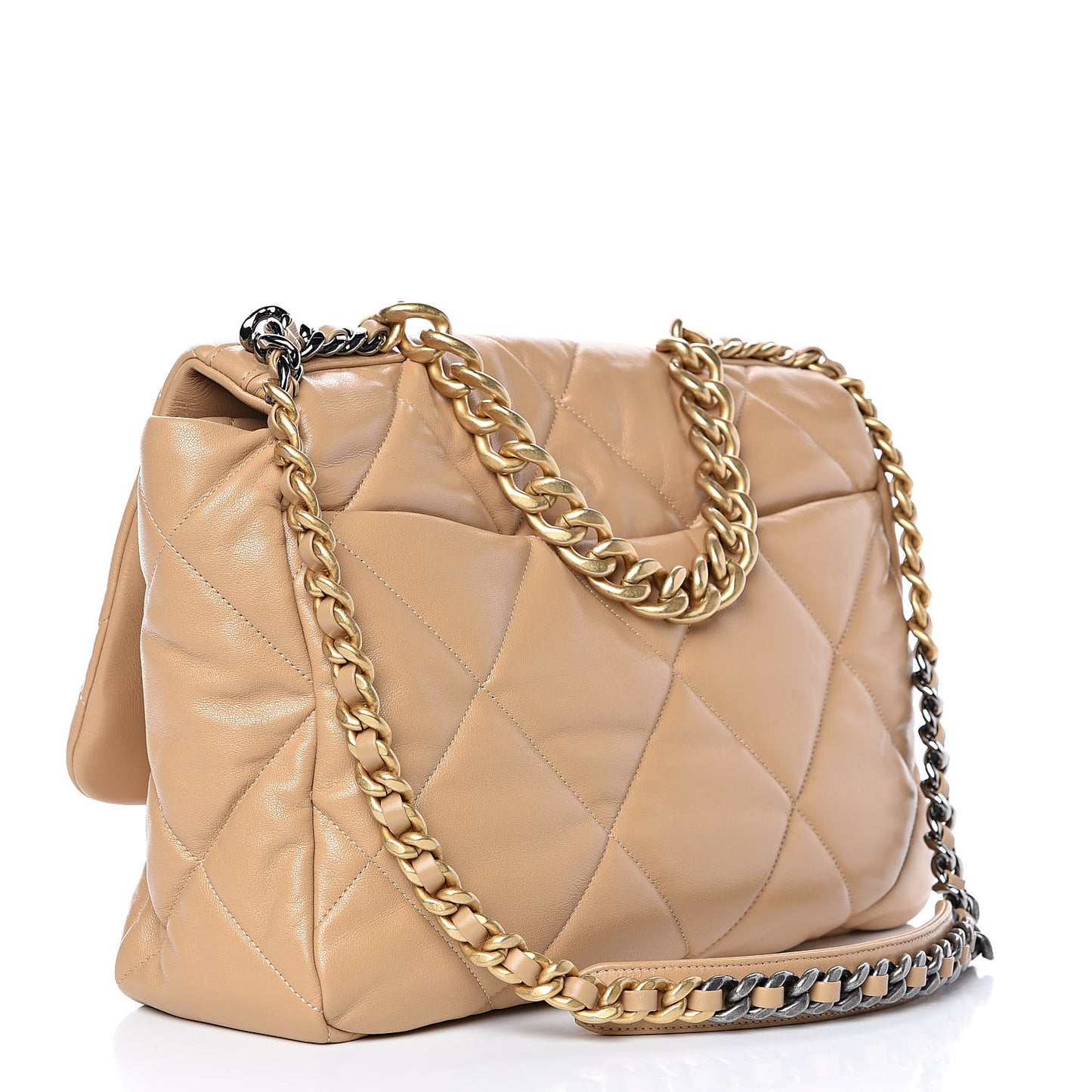 Lambskin Quilted Maxi 19 Flap Dark Beige