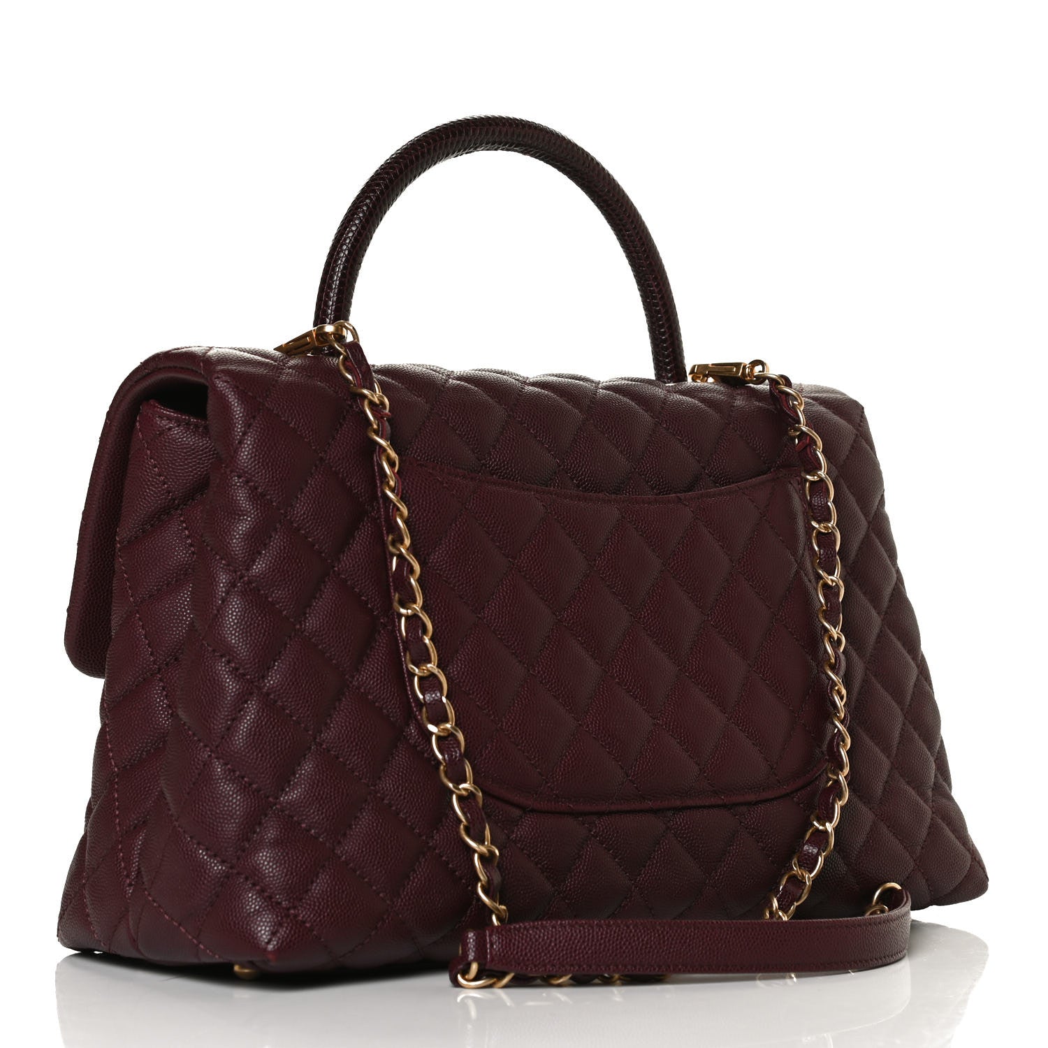 Chanel Caviar Lizard Quilted Medium Coco Handle Flap Burgundy 2 of 17