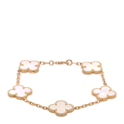 Van Cleef & Arpels 18K Yellow Gold Mother of Pearl 5 Motifs Vintage Alhambra Bracelet 1 of 8