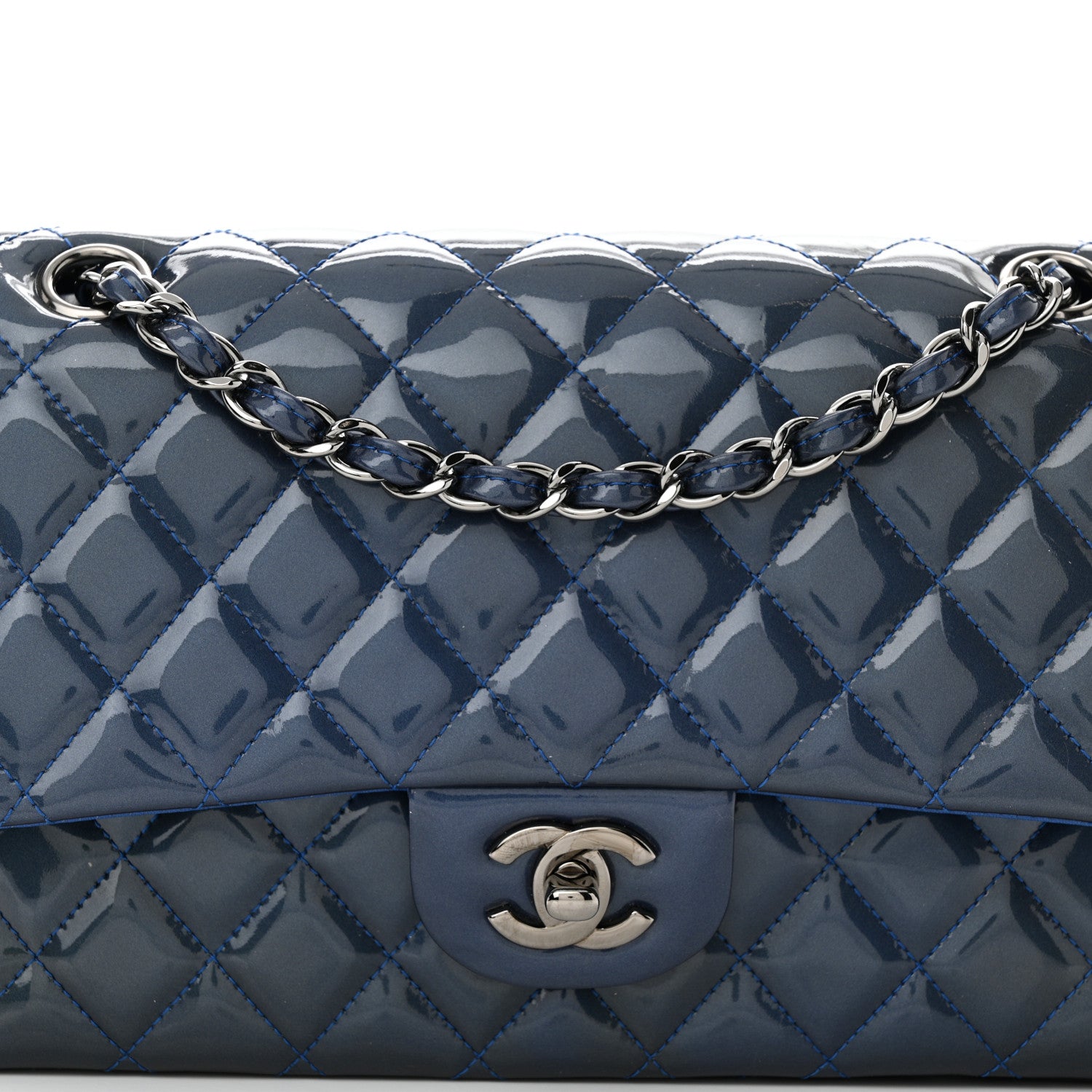 Chanel Patent Quilted Medium Double Flap Blue 8 of 12