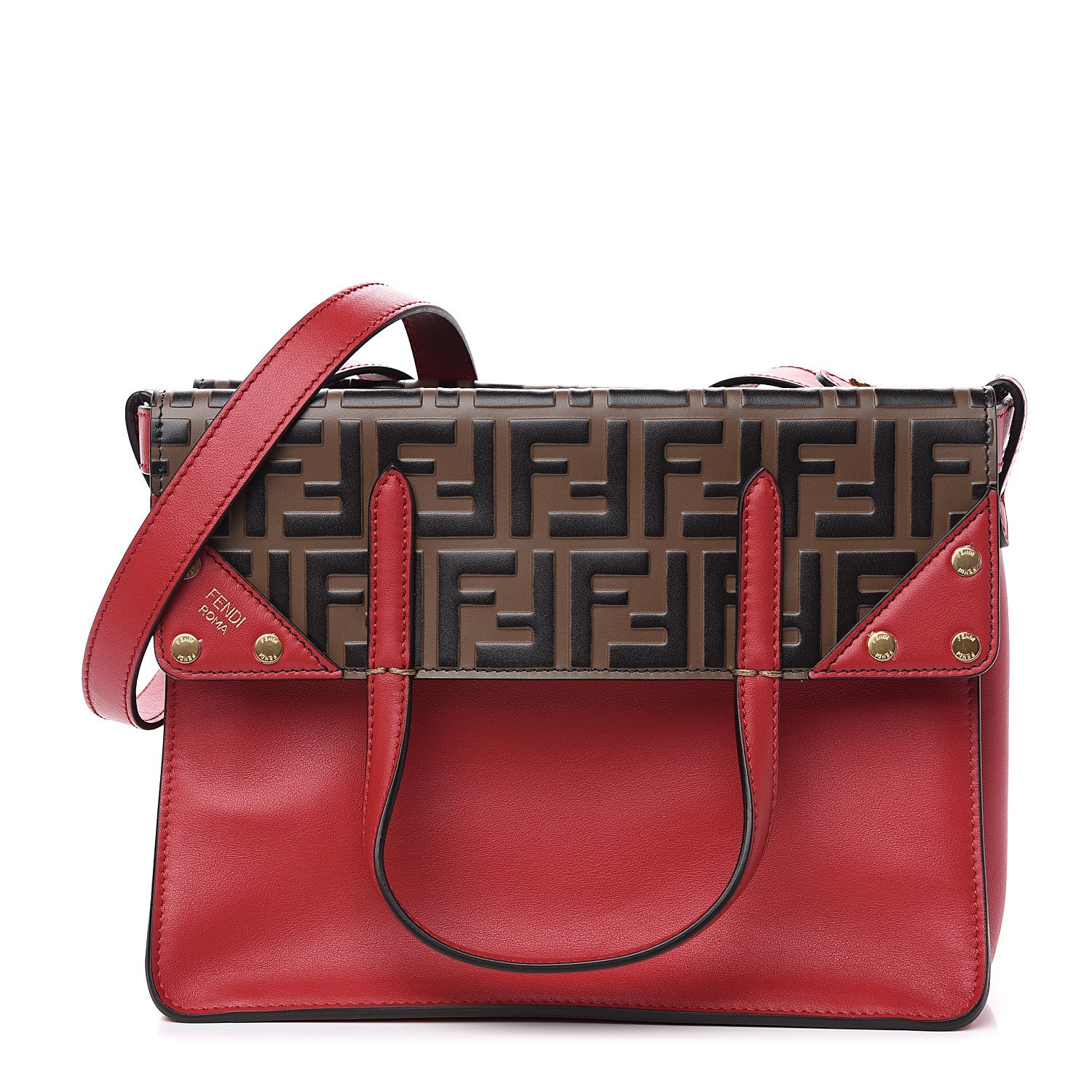 Fendi Vitello Grace Bi-Color FF 1974 Embossed Flip Tote Fragola Maya Black 1 of 10