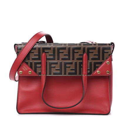 Fendi Vitello Grace Bi-Color FF 1974 Embossed Flip Tote Fragola Maya Black 1 of 10