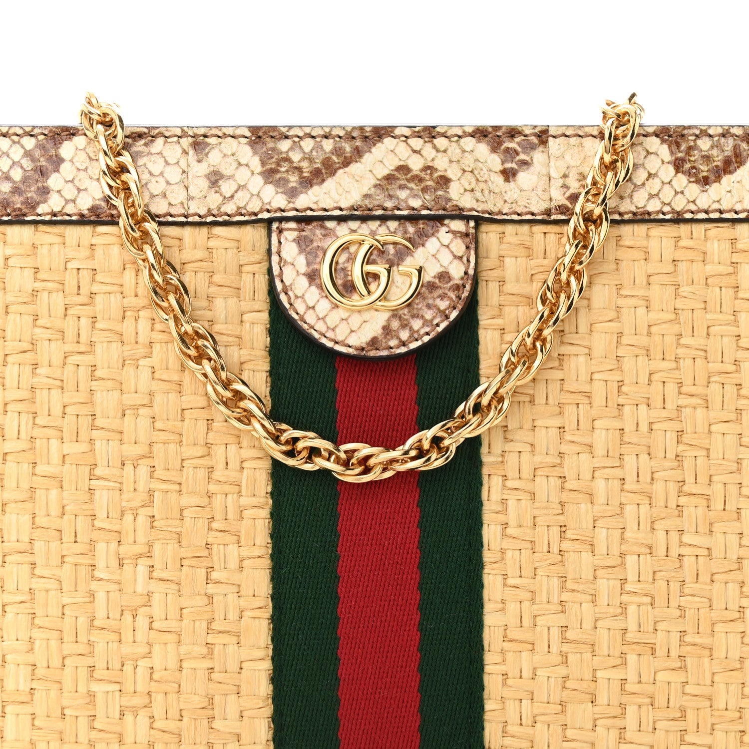 Gucci Raffia Elaphe GG Small Ophidia Chain Shoulder Bag Natural Cream Brown 8 of 10