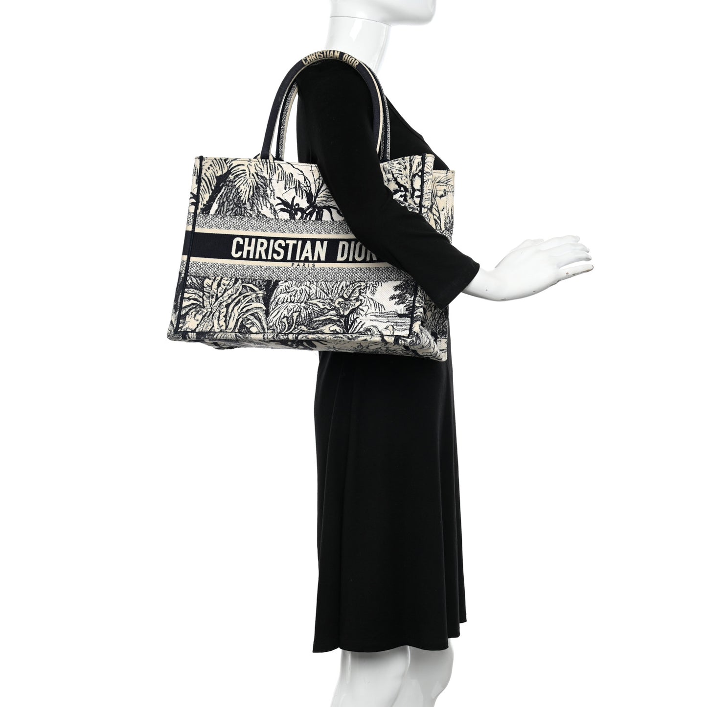 Canvas Embroidered Medium Palms Toile De Jouy Book Tote Blue