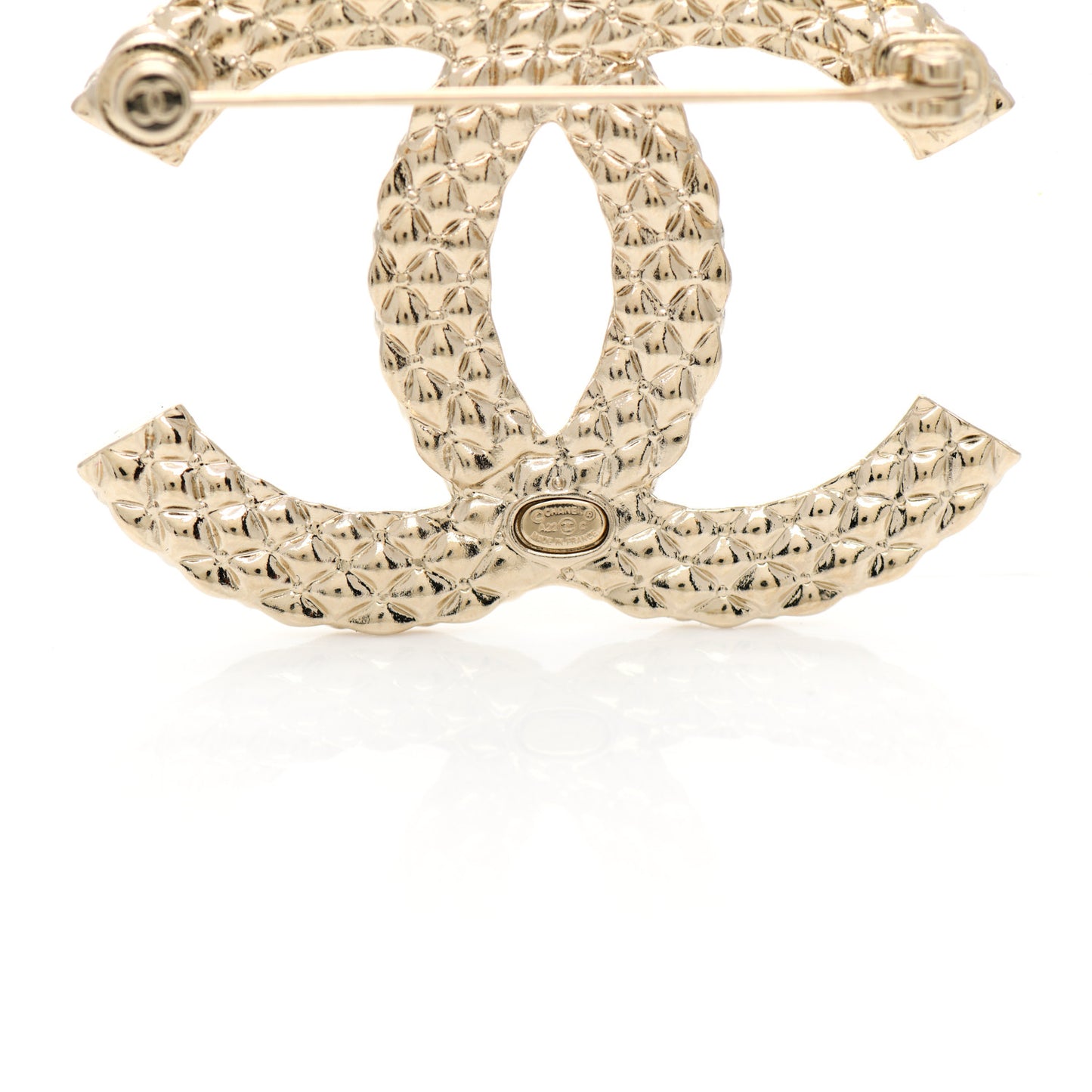 Metal Crystal Baguette CC Brooch Gold