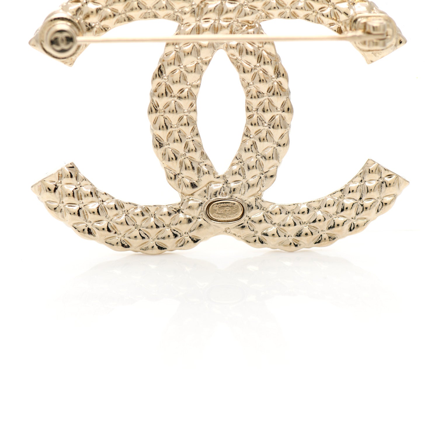 Chanel Metal Crystal Baguette CC Brooch Gold 4 of 5