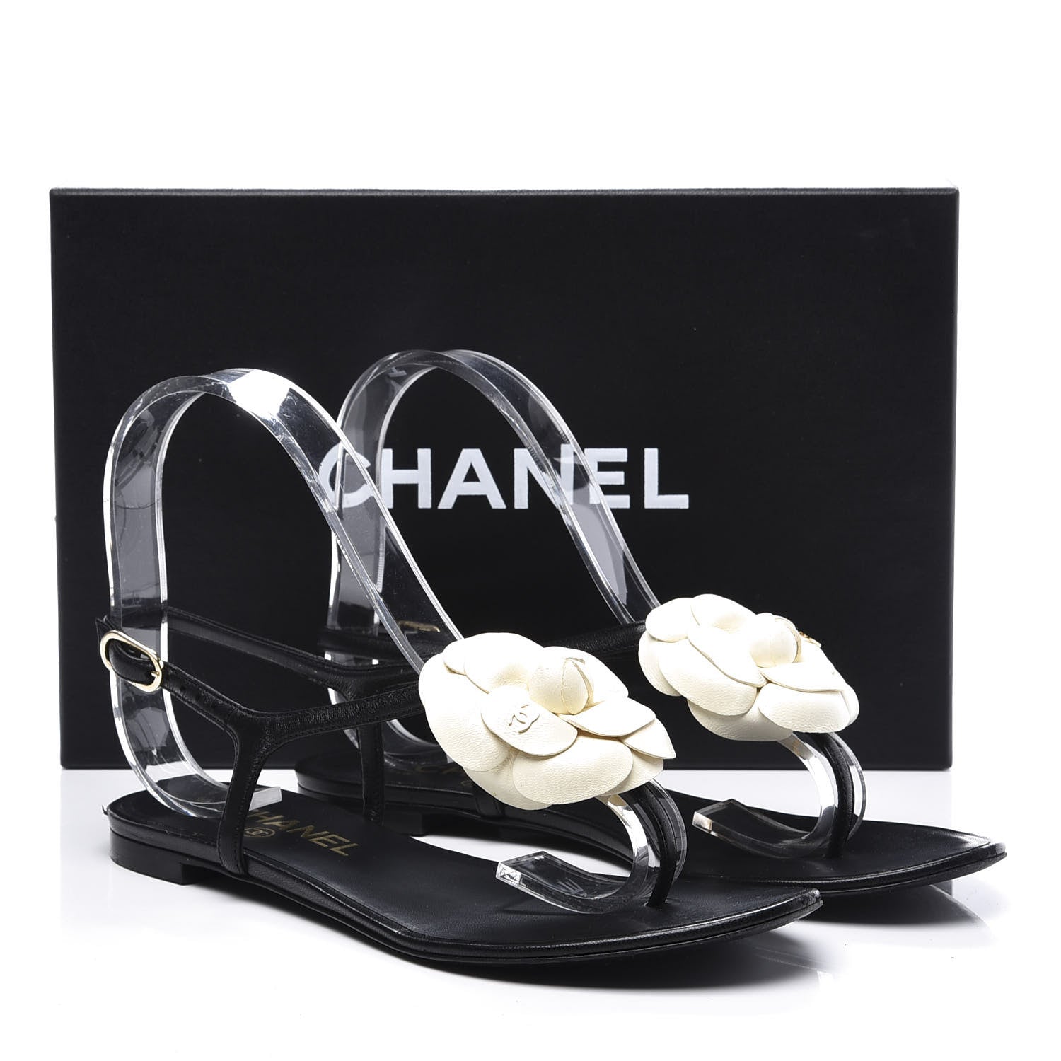 Chanel Patent Camellia Thong Sandals 36 Black White 12 of 12