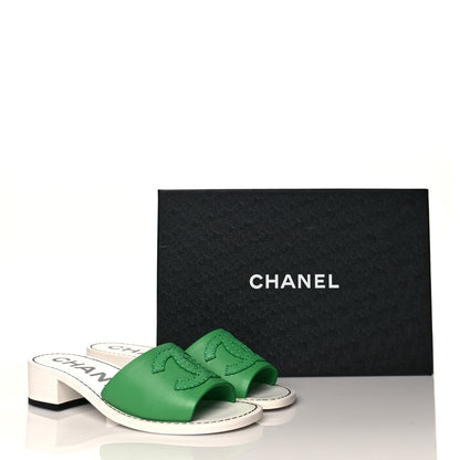 Chanel Calfskin CC Mules 36.5 Green White 9 of 9