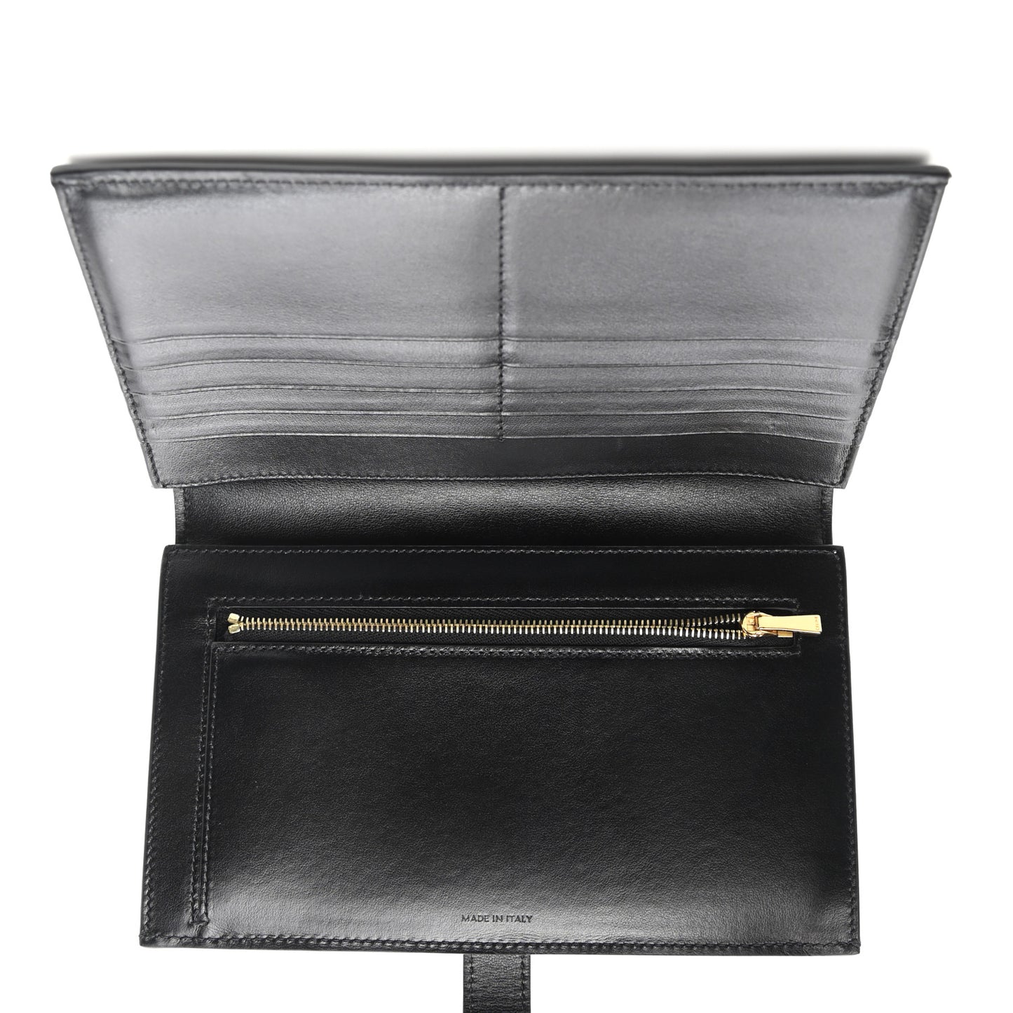 Grained Calfskin Large Multifunction Strap Wallet Black