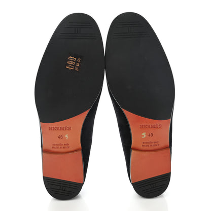 Hermes Suede Mens Saga Loafers 43 Black 5 of 9