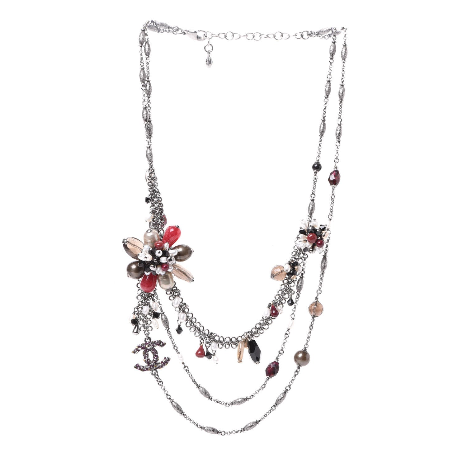 Chanel Beaded CC Necklace Ruthenium Red 2 of 3