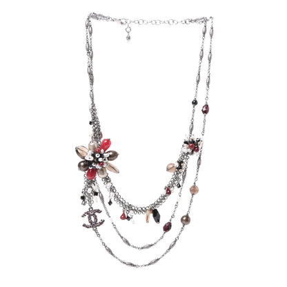 Chanel Beaded CC Necklace Ruthenium Red 2 of 3