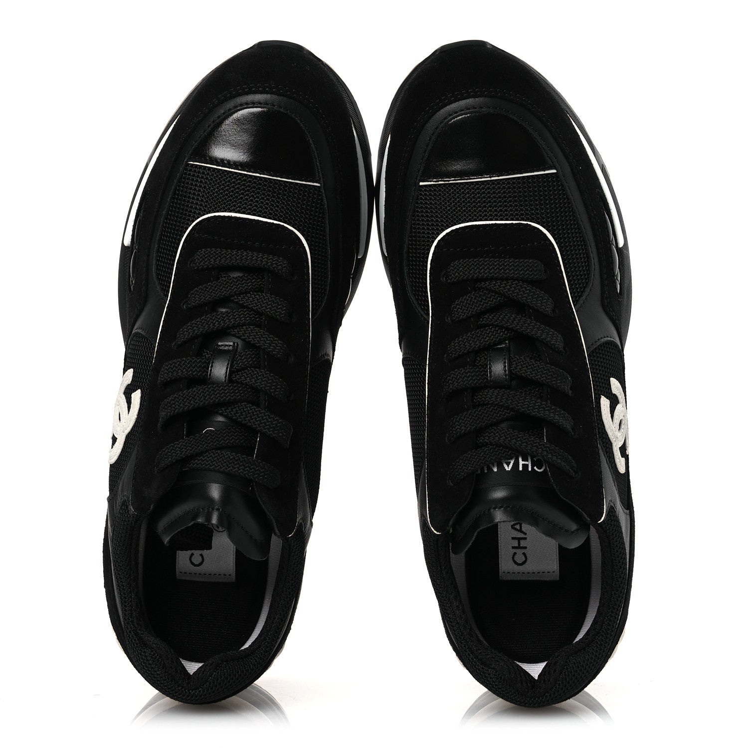 Chanel Mixed Fibers Suede Shiny Calfskin Womens CC Sneakers 40.5 Black 2 of 11