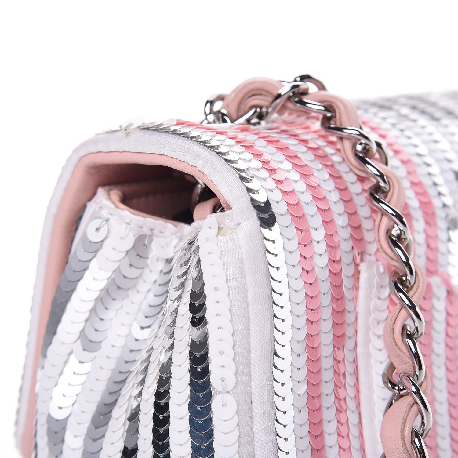 Chanel Sequin Striped Mini Flap Pink White 8 of 9