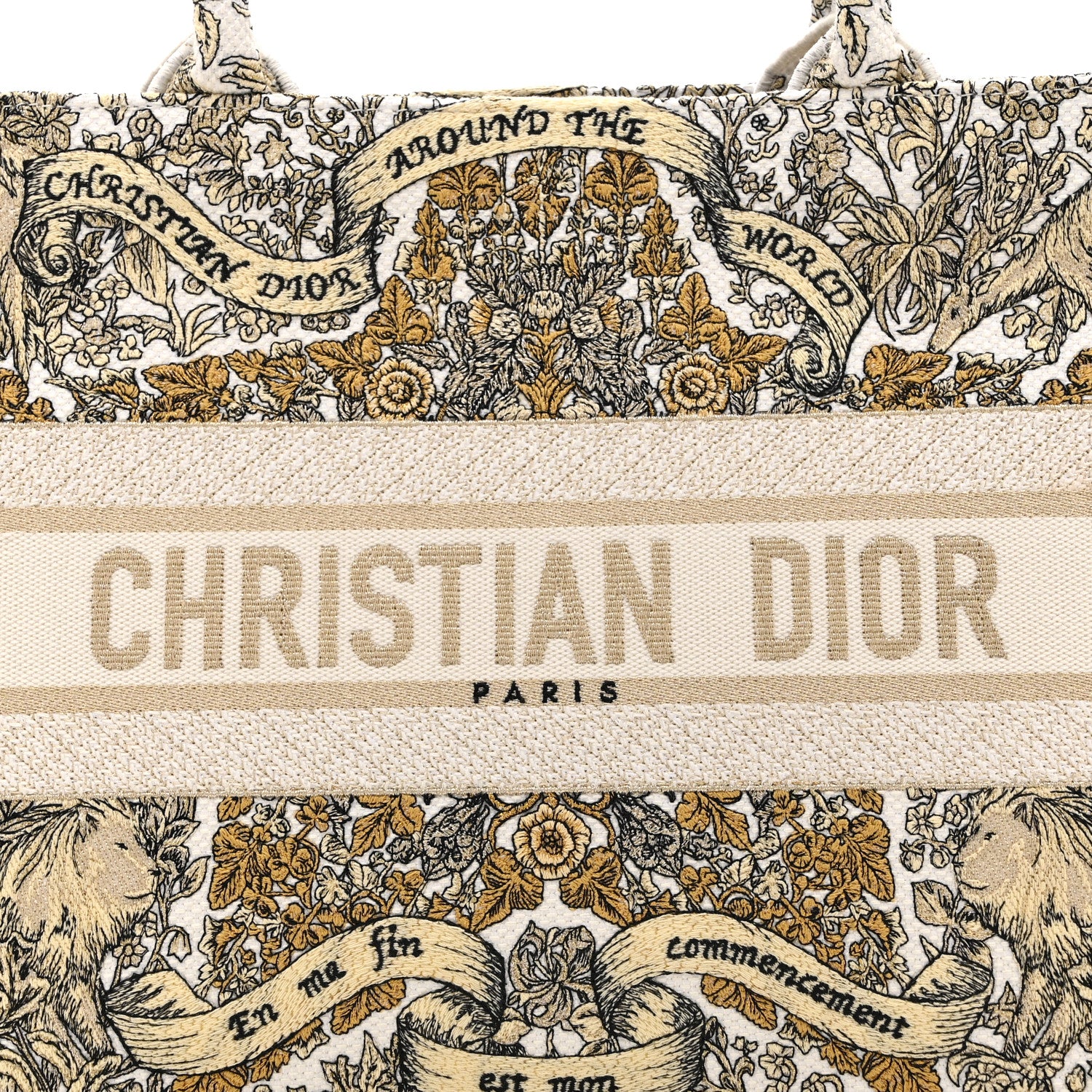Christian Dior Canvas Embroidered Medium Around The World Book Tote Gold 8 of 10
