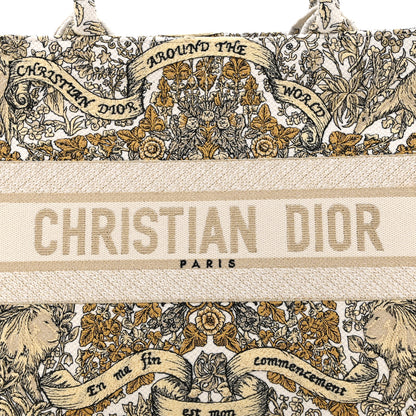 Christian Dior Canvas Embroidered Medium Around The World Book Tote Gold 8 of 10