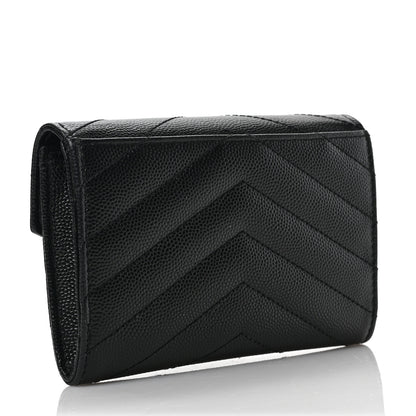 Saint Laurent Grain De Poudre Matelasse Chevron Small Monogram Envelope Wallet Black 3 of 7