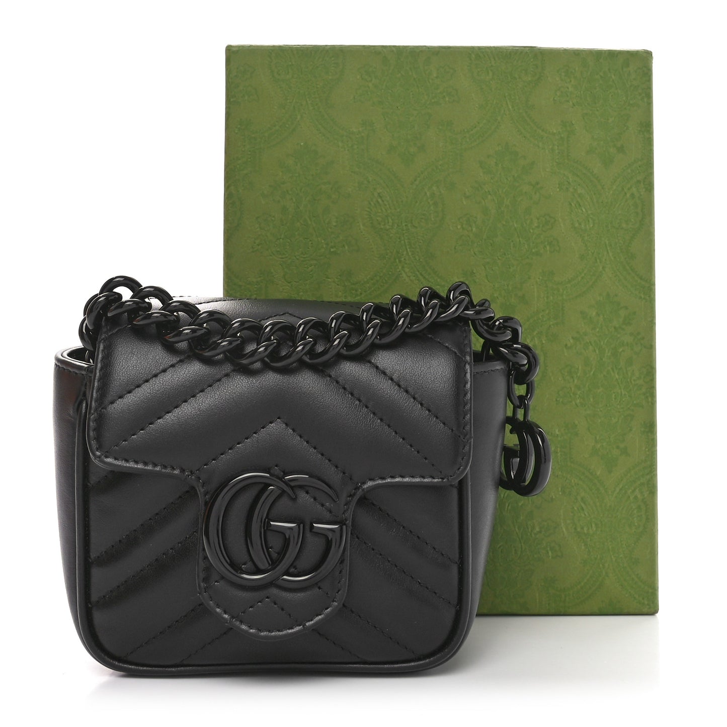 Calfskin Matelasse Monochrome GG Marmont Chain Mini Belt Bag Black