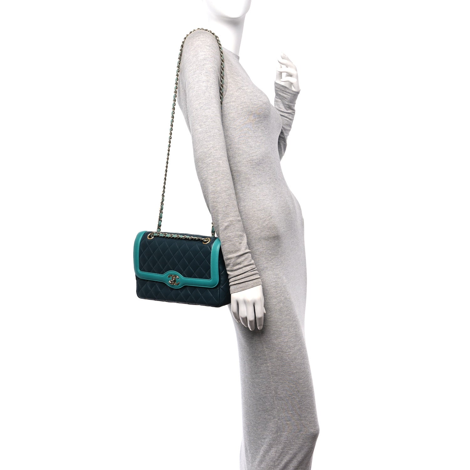 Chanel Lambskin Quilted Medium Two Tone Day Flap Navy Turquoise 2 of 10